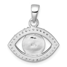 Sterling Silver Rhodium-plated Polished CZ and Glass Stone Evil Eye Pendant