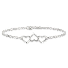 Sterling Silver 9inch Solid Polished Fancy Heart Link Anklet