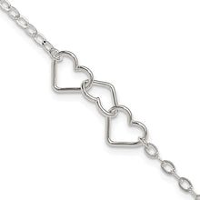 Sterling Silver 9inch Solid Polished Fancy Heart Link Anklet