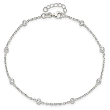 Sterling Silver Bezel CZ 8-Station 8.75 inch Plus 1 inch extender - Total 9.75 inch Anklet