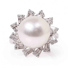 South Sea Pearl Tapered Baguette Halo Cocktail Ring