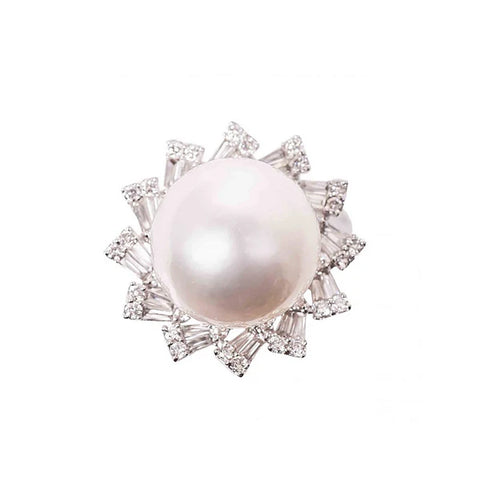 South Sea Pearl Tapered Baguette Halo Cocktail Ring