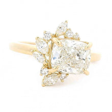 Radiant Diamond Ring With Half Mixed Shape Diamond Halo