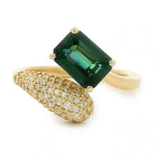 Teal Emerald-Cut Sapphire Asymmetrical Double Shank Ring