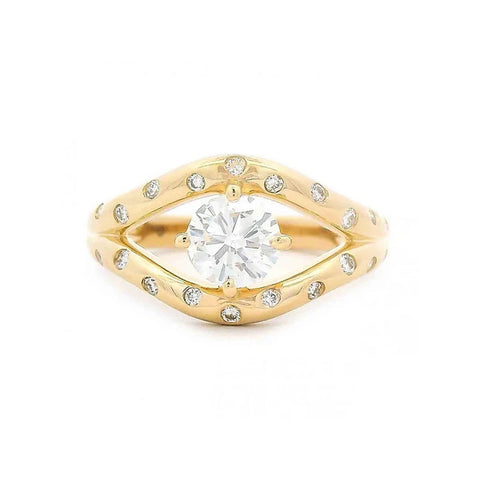 Round Diamond NSEW Prong Ring with Burnished Accents