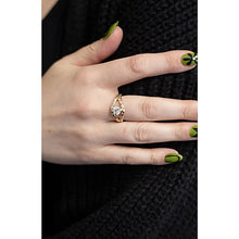Round Diamond NSEW Prong Ring with Burnished Accents