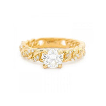Round Diamond With Cuban Link Shank Ring