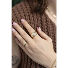 Chunky Scattered Diamond Ring With Oval Center Diamond