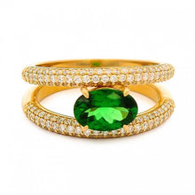 Tsavorite Tension Illusion Ring With Double Pave Diamond Bands