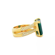 Spiral Wrap Pave Diamond Ring With Emerald Cut Green Tourmaline