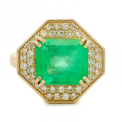 Emerald Cut Colombian Emerald Ring With Diamond Accents