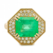 Emerald Cut Colombian Emerald Ring With Diamond Accents