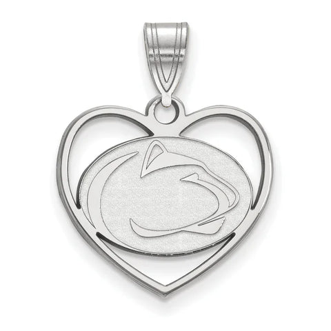 Sterling Silver Rhodium-plated LogoArt Penn State University Lion Heart Pendant