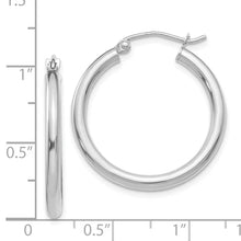 14K White Gold 2.5x25mm Polished Lightweight Tube Hoop Earrings