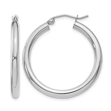 14K White Gold 3x30mm Polished Lightweight Tube Hoop Earrings