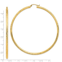 14k 3x80mm Lightweight Diamond-cut Round Tube Hoop Earrings