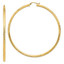 14k 3x80mm Lightweight Diamond-cut Round Tube Hoop Earrings