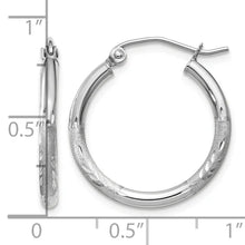 14k White Gold 2x20mm Satin Diamond-cut Round Tube Hoop Earrings
