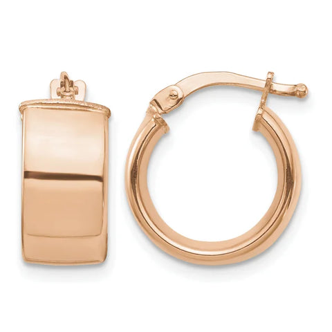 14k Rose Gold 7x14mm High Polished Tube Hoop Earrings