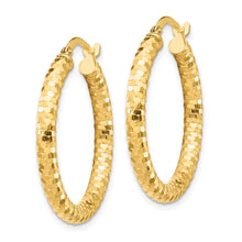 14K 3x27mm Diamond-cut Tube Hoop Earrings