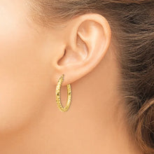 14K 3x27mm Diamond-cut Tube Hoop Earrings