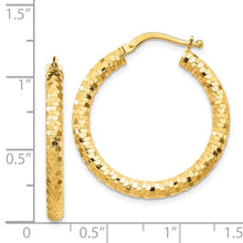 14K 3x27mm Diamond-cut Tube Hoop Earrings