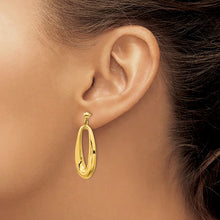 14K Polished Hollow Wavy Oval Dangle Post Earrings