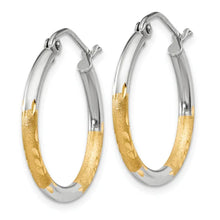 14k with White Rhodium 2mm Satin and Polished Diamond-cut Hoop Earrings