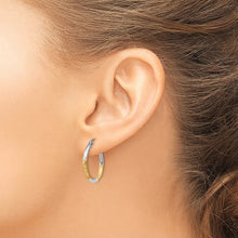 14k with White Rhodium 2mm Satin and Polished Diamond-cut Hoop Earrings