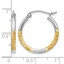 14k with White Rhodium 2mm Satin and Polished Diamond-cut Hoop Earrings
