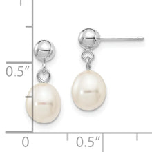 14k White Gold 6-7mm White Rice Freshwater Cultured Pearl Post Dangle Earrings