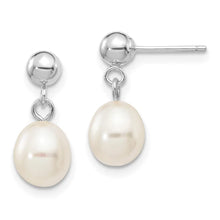 14k White Gold 6-7mm White Rice Freshwater Cultured Pearl Post Dangle Earrings