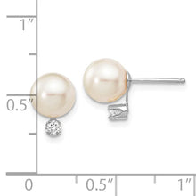 14k White Gold 7-8mm White Round Akoya Saltwater Cultured Pearl and .10 Carat Diamond Post Earrings