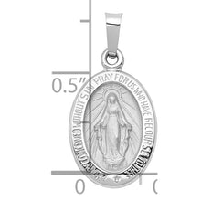 14k White Gold Polished and Satin Hollow Miraculous Medal Oval Pendant
