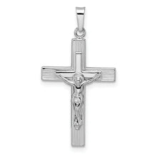 14k White Gold Polished Solid Striped Crucifix Pendant