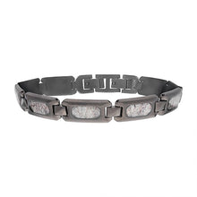 Matte Finish Gunmetal Silver Tone Stainless Steel Deer Antler Inlay Link Bracelet