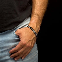 Matte Finish Gunmetal Silver Tone Stainless Steel Deer Antler Inlay Link Bracelet
