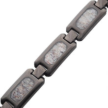 Matte Finish Gunmetal Silver Tone Stainless Steel Deer Antler Inlay Link Bracelet